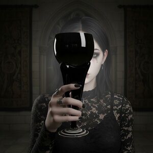 Jozefina Krosno Art Glass Black Swirl Stemmed Goblet Candle Holder Poland Vtg 9”